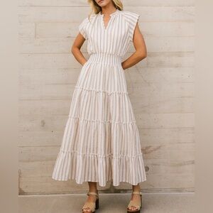 bohme Cream and Tan Striped Maxi Dress